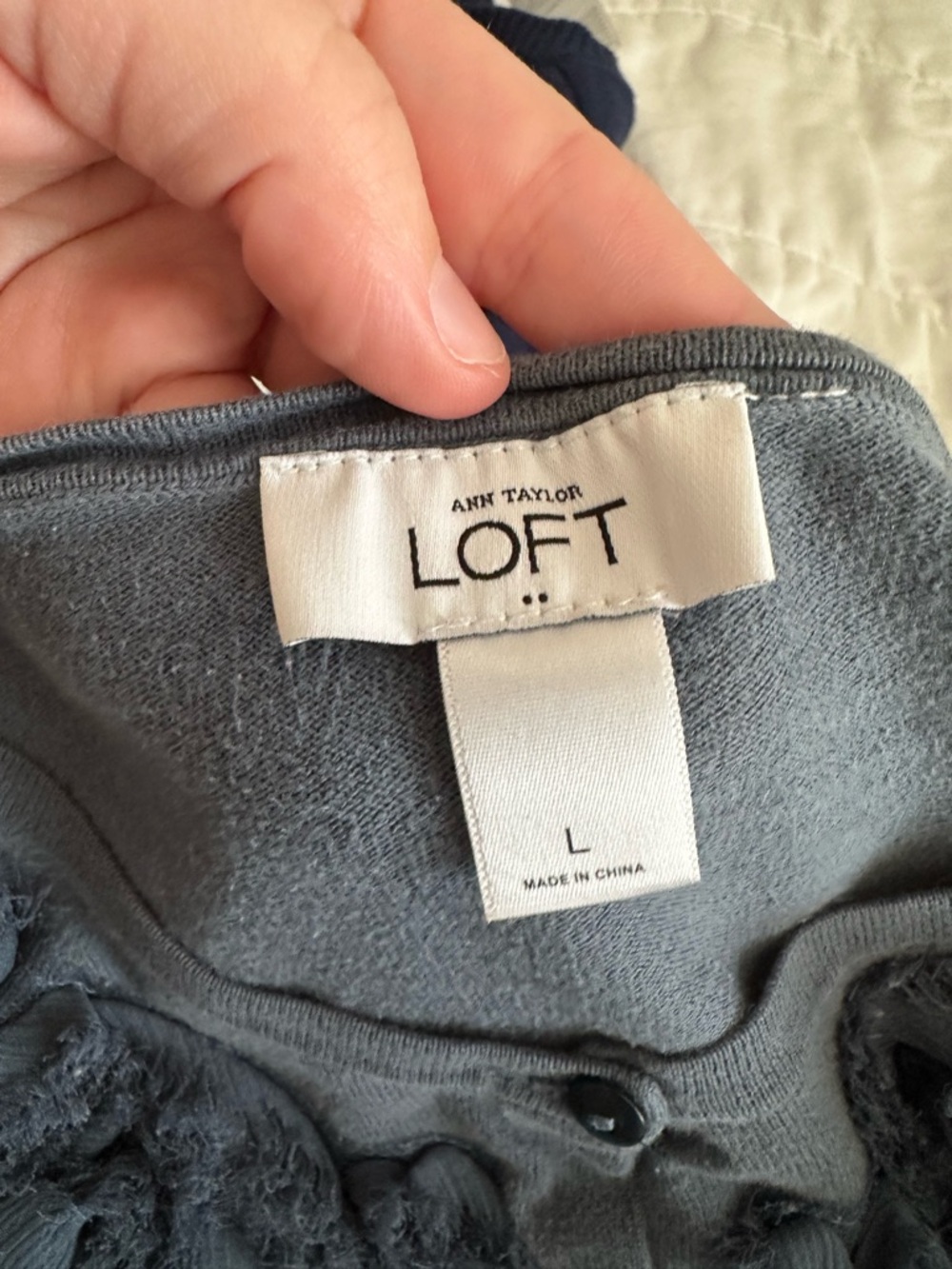 LOFT Slate Blue Floral Appliqué Cardigan - Picture 2 of 2